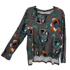 Escape by Habitat Clothes Large Gray Colorful Floral Long Sleeve Roundneck Artsy